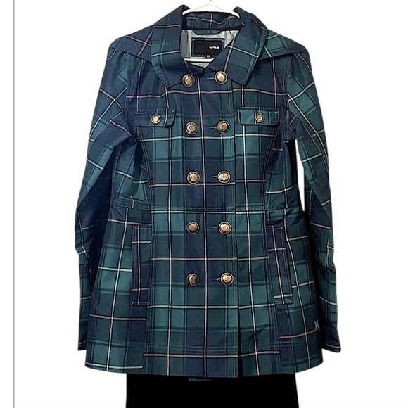 Hurley Lightweight Double Breasted Plaid Mid Length Trench Coat Sz M - Picture 3 of 12